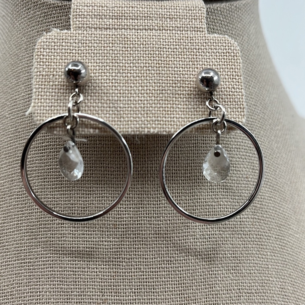 Purely Silver .999 Fine Silver Swarovski Crystal Hoop Earrings + Box - Picture 5 of 10